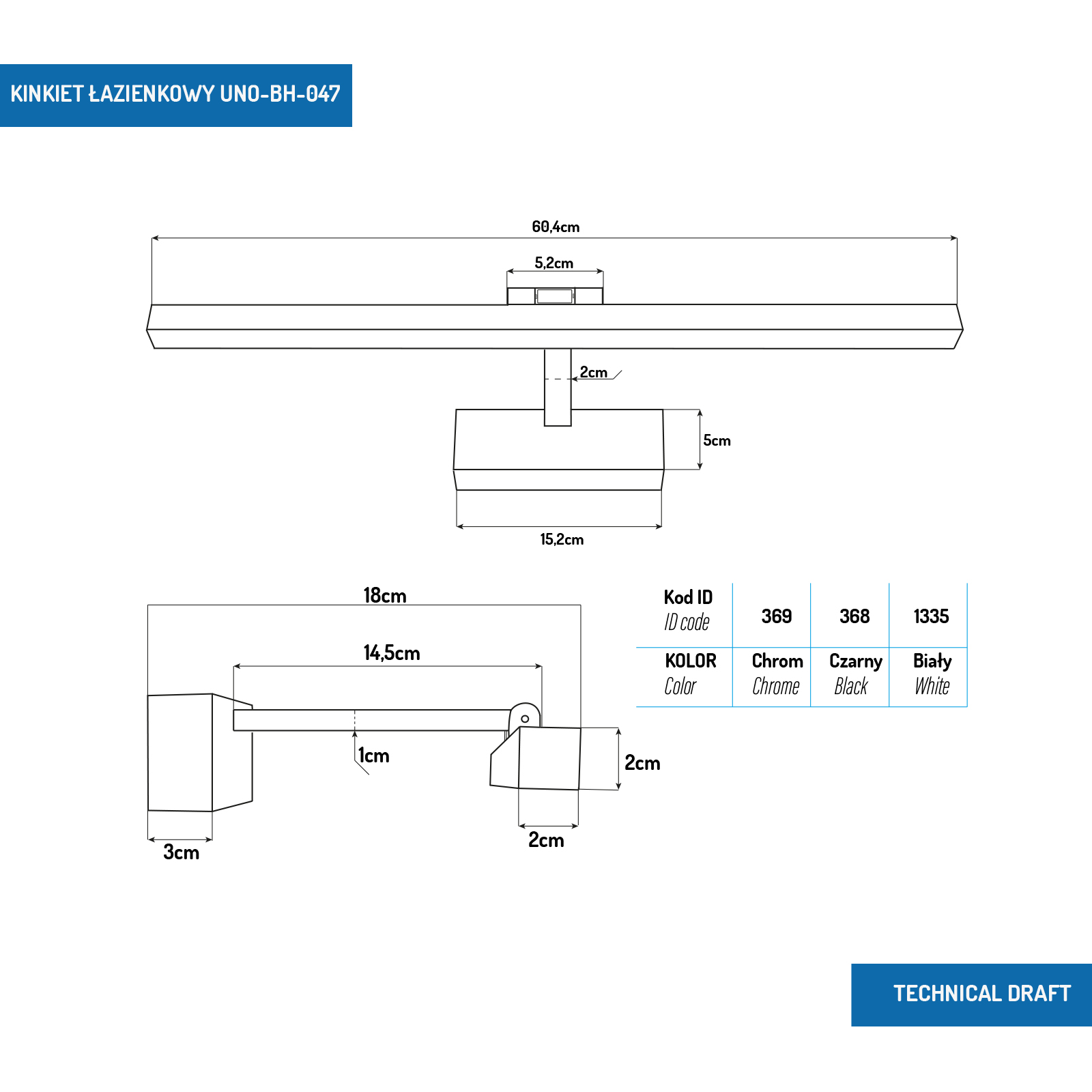 KINKIET ŁAZIENKOWY PROSTY 14W 60CM CHROM 4000K KINKIET ŁAZIENKOWY PROSTY 14W 60CM CHROM 4000K