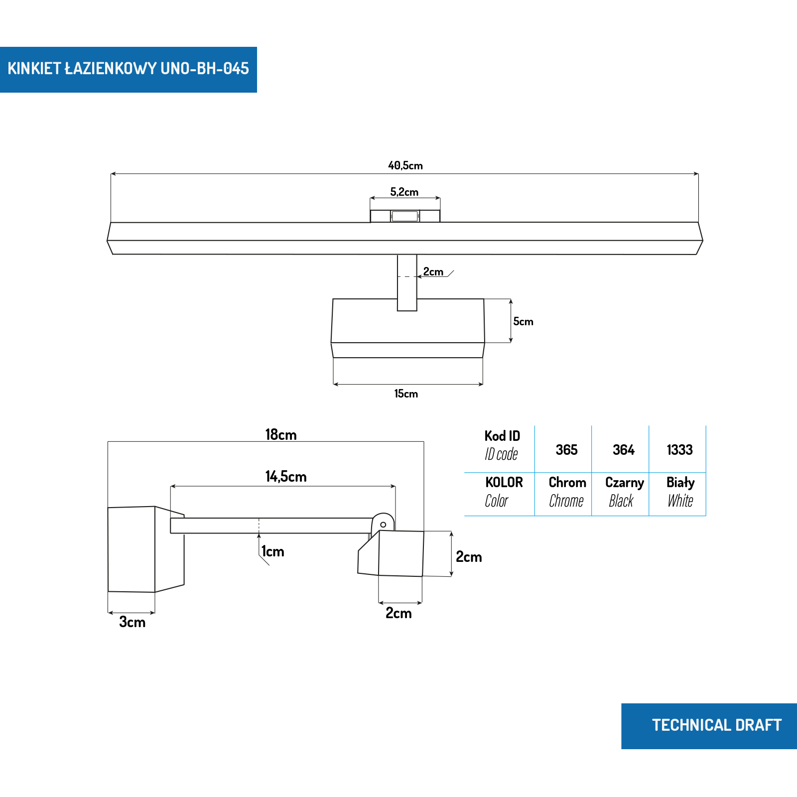 KINKIET ŁAZIENKOWY PROSTY 9W 40CM CZARNY 4000K KINKIET ŁAZIENKOWY PROSTY 9W 40CM CZARNY 4000K