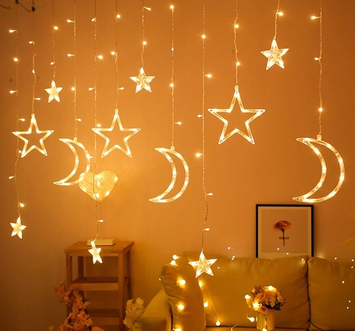 KURTYNA ŚWIETLNA LED KSIĘŻYCE Lampki Świąteczne Choinkowe Girlanda 136 LED Barwa 3000K KURTYNA ŚWIETLNA LED KSIĘŻYCE Lampki Świąteczne Choinkowe Girlanda 136 LED Barwa 3000K