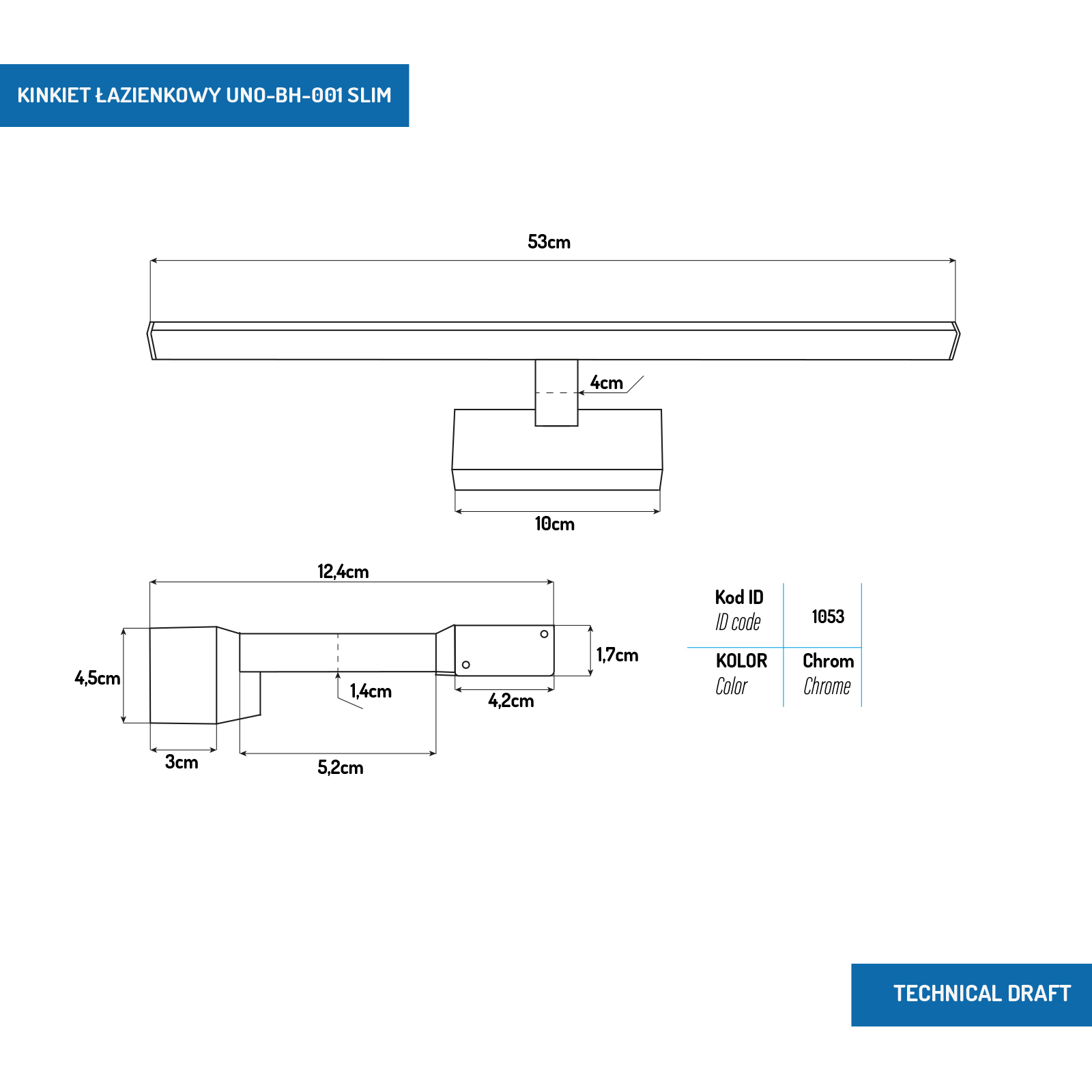 Kinkiet łazienkowy Slim chrom 53 cm 12W 4000K UNO-BH-001 Kinkiet łazienkowy Slim chrom 53 cm 12W 4000K UNO-BH-001