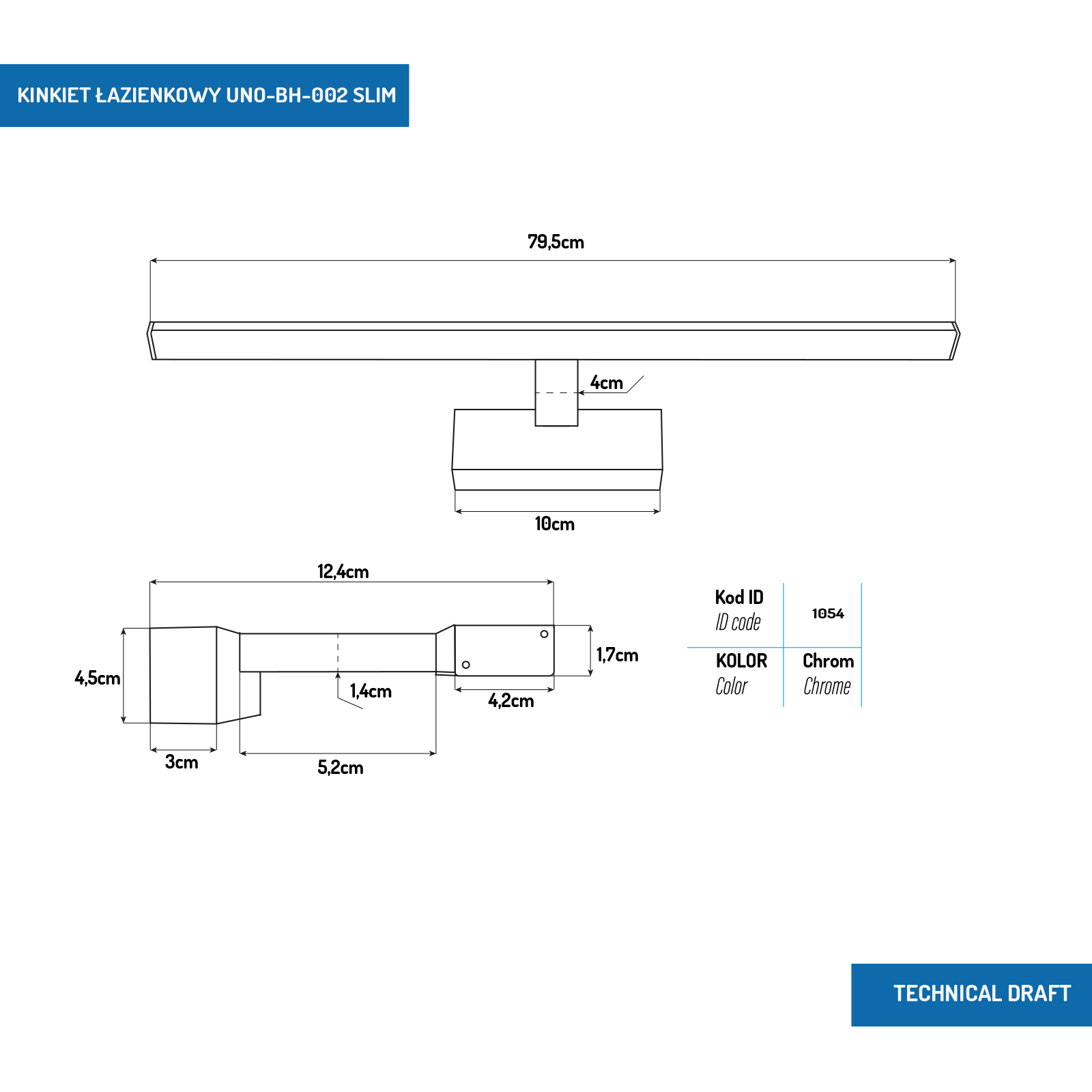Kinkiet łazienkowy Slim chrom 80cm 18W 4000K UNO-BH-002 Kinkiet łazienkowy Slim chrom 80cm 18W 4000K UNO-BH-002