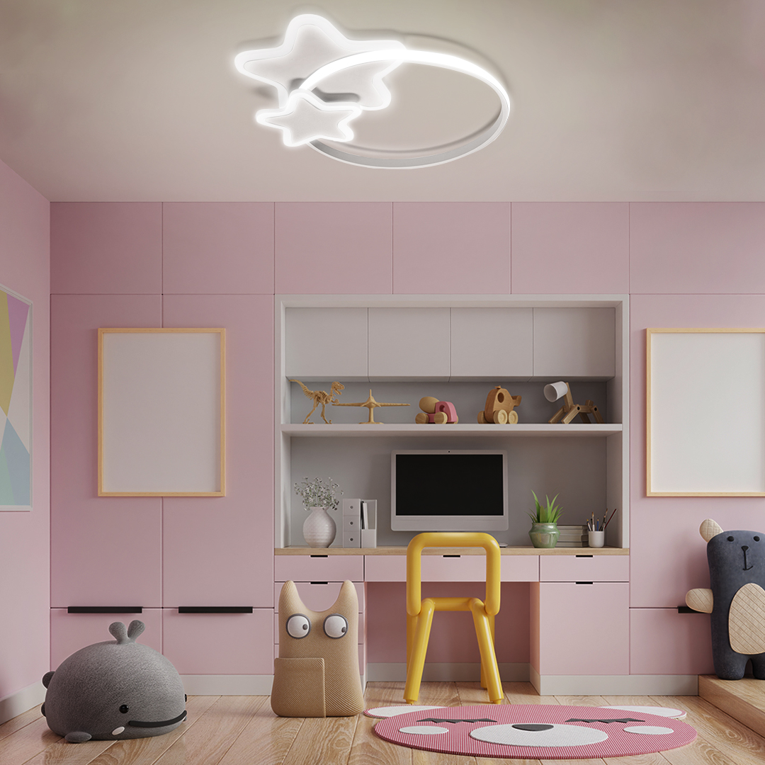 LAMPA DZIECIĘCA LED SUFIT BIAŁE GWIAZDKI 60W + PILOT DL-I05 LAMPA DZIECIĘCA LED SUFIT BIAŁE GWIAZDKI 60W + PILOT DL-I05