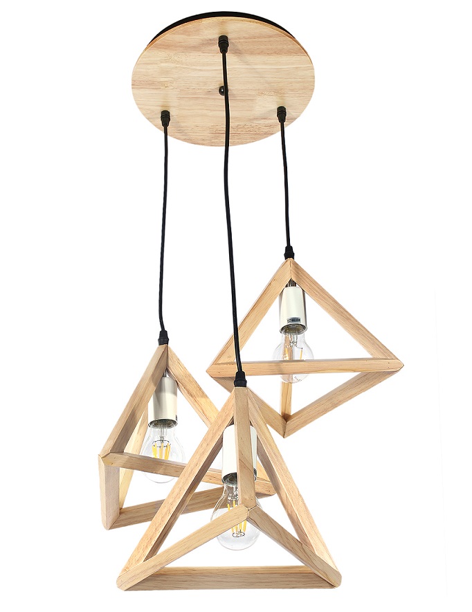 Lampa drewniana wisząca 3 x E27 Trójkąty PZE-903 Lampa drewniana wisząca 3 x E27 Trójkąty PZE-903