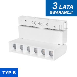 Lampa z diodami do szyn magnetycznych biała łamana 6W 4000K DDCX-GDZD6 - TYP B