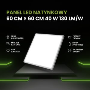 Panel LED natynkowy 60x60 40W biały PL-C05 130lm/W 4000K barwa neutralna