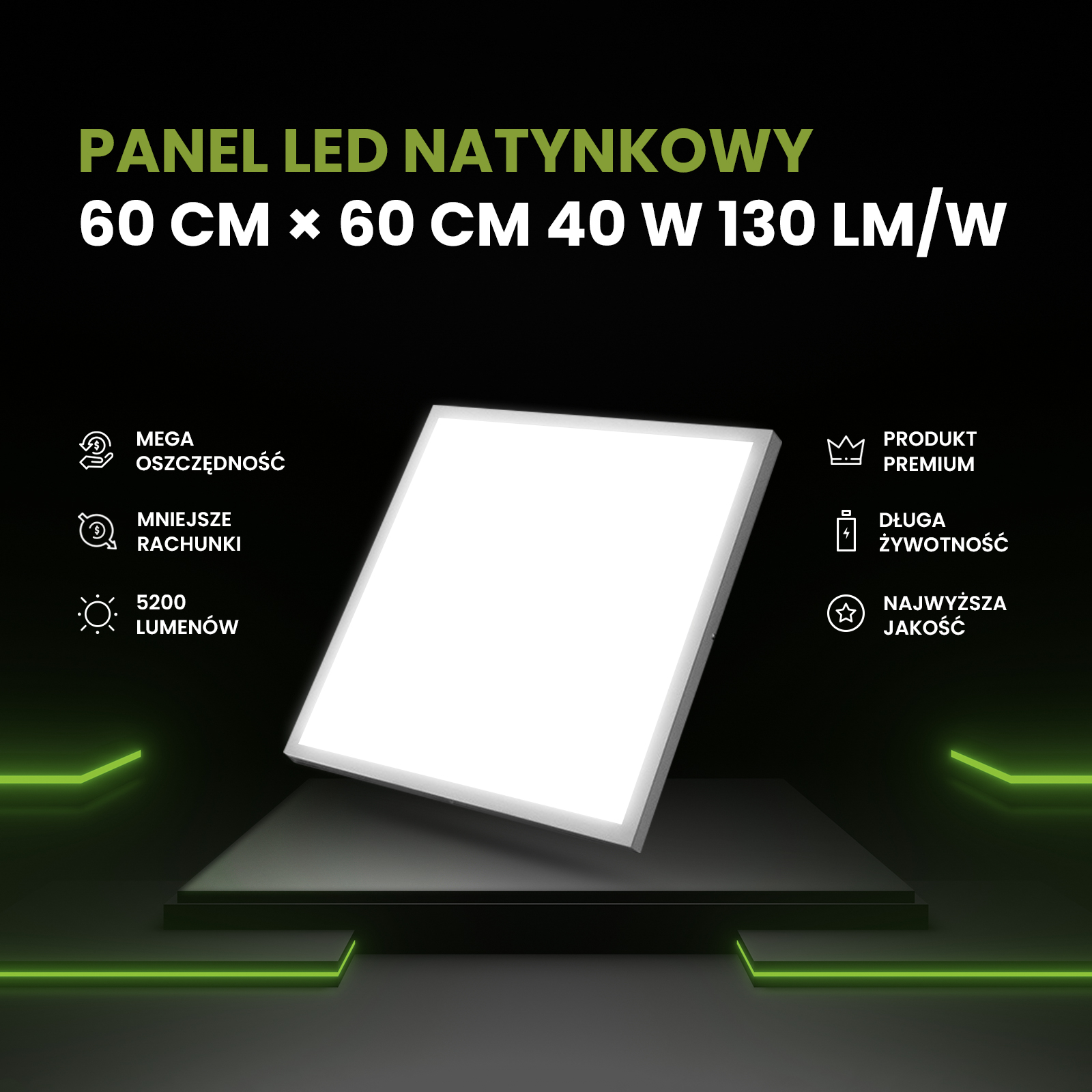 Panel LED natynkowy 60x60 40W biały PL-C05 130lm/W 4000K barwa neutralna Panel LED natynkowy 60x60 40W biały PL-C05 130lm/W 4000K barwa neutralna