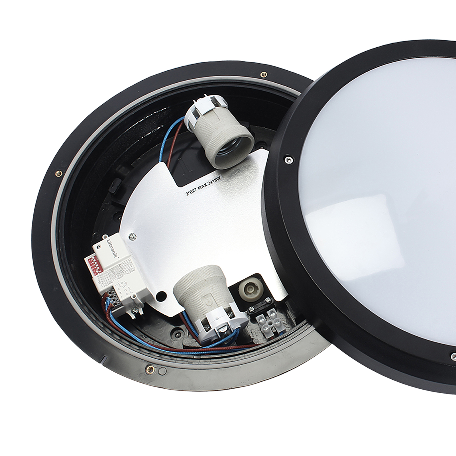 Plafon ścienny PIR P3001-E27-S 2xE27 czarny z czujnikiem ruchu i zmierzchu Zewnętrzny TONDO Plafon ścienny PIR P3001-E27-S 2xE27 czarny z czujnikiem ruchu i zmierzchu Zewnętrzny TONDO