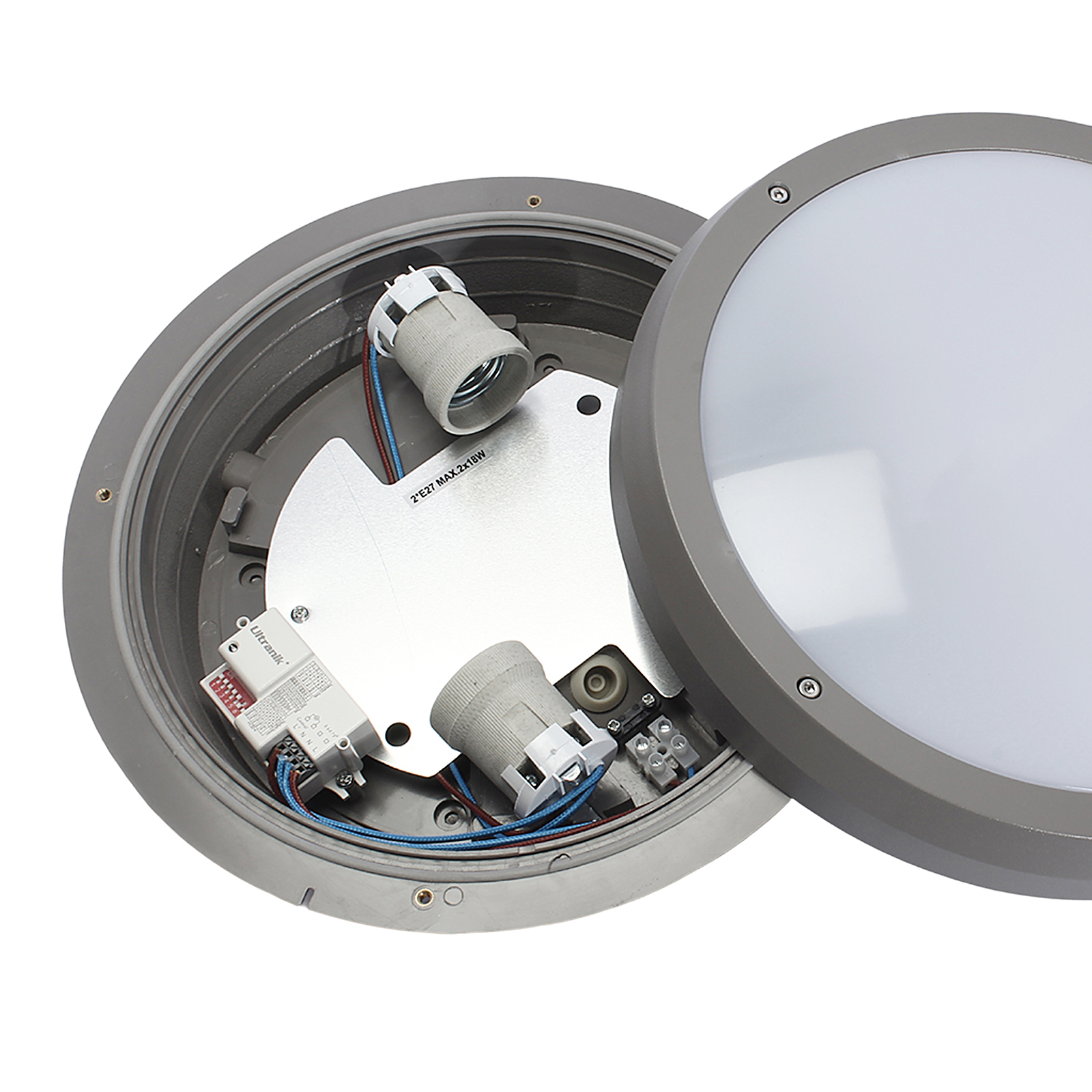 Plafon ścienny zewnętrzny PIR P3001-E27-S 2xE27 antracyt  regulowany czujnik ruchu TONDO