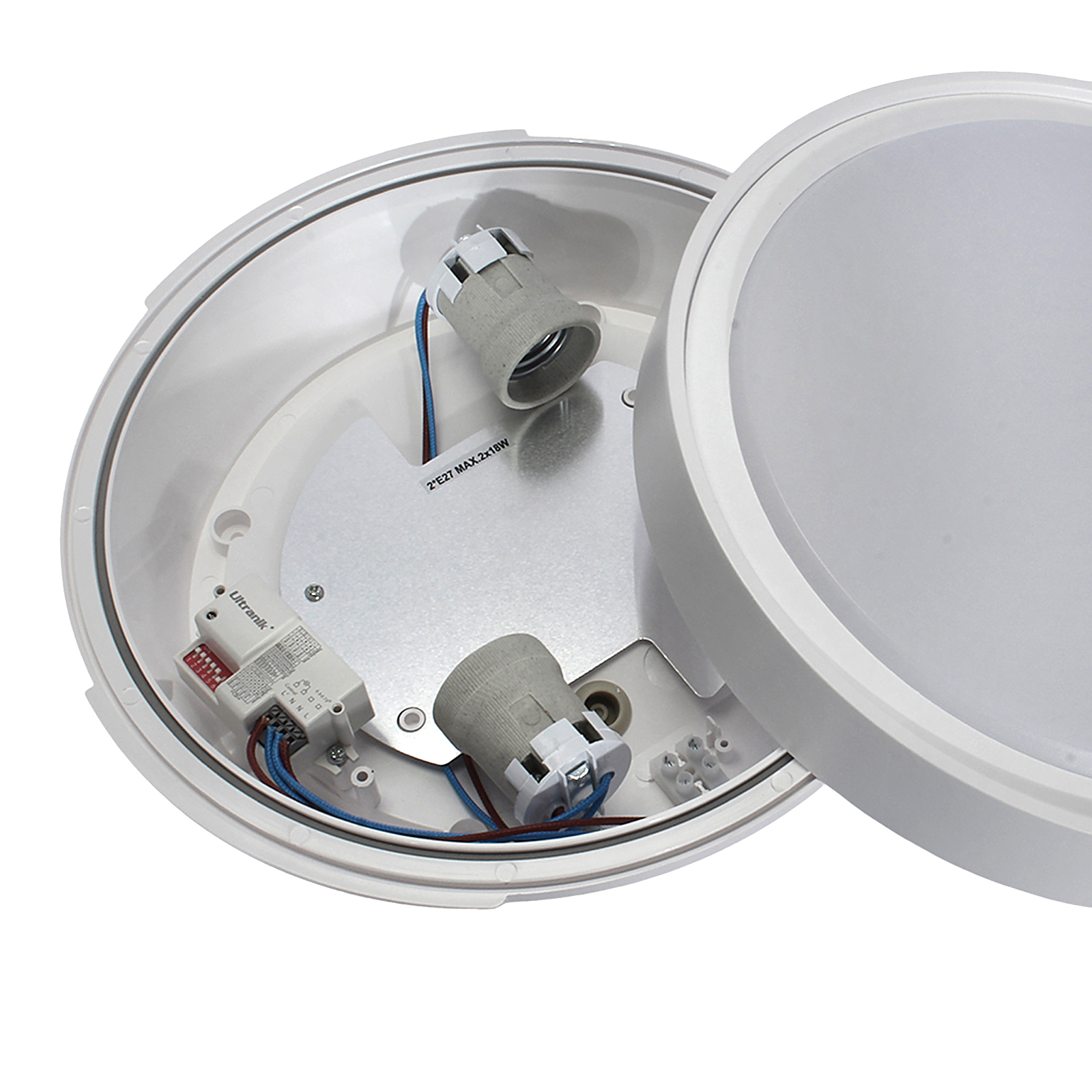 Plafon sufitowy PIR P2582-E27-S E27x2 biały z czujnikiem ruchu i zmierzchu