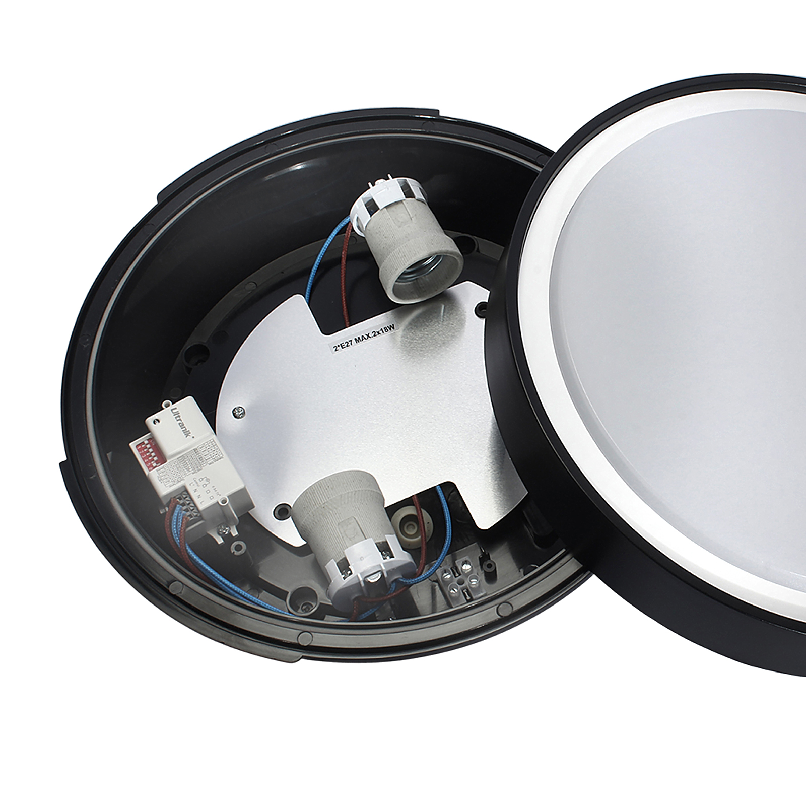 Plafon sufitowy PIR P2582-E27-S E27x2 czarny z czujnikiem ruchu i zmierzchu ROTONDA Plafon sufitowy PIR P2582-E27-S E27x2 czarny z czujnikiem ruchu i zmierzchu ROTONDA