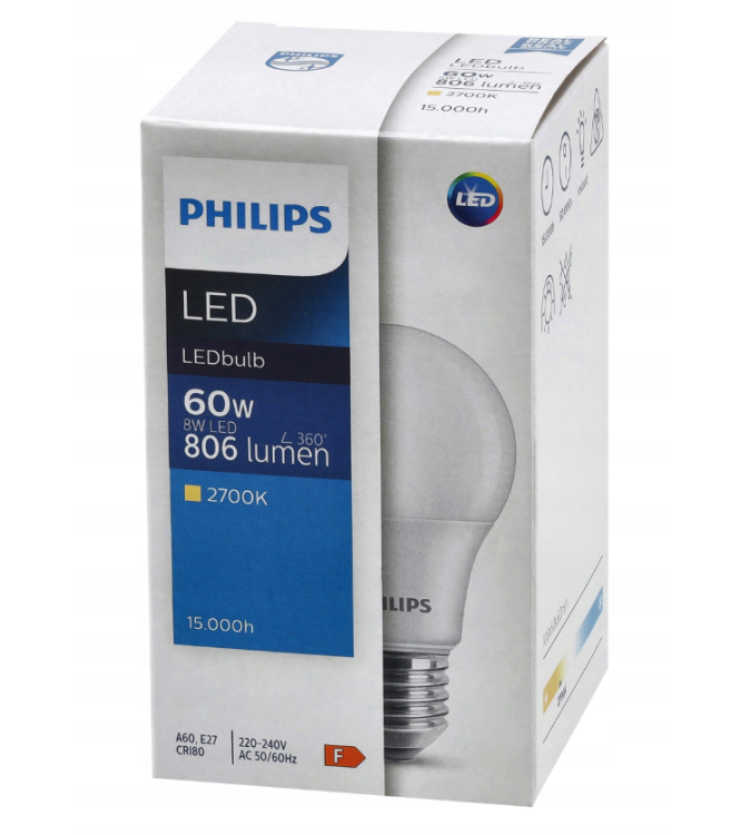 Żarówka E27 A60 Philips 8W 2700K Żarówka E27 A60 Philips 8W 2700K