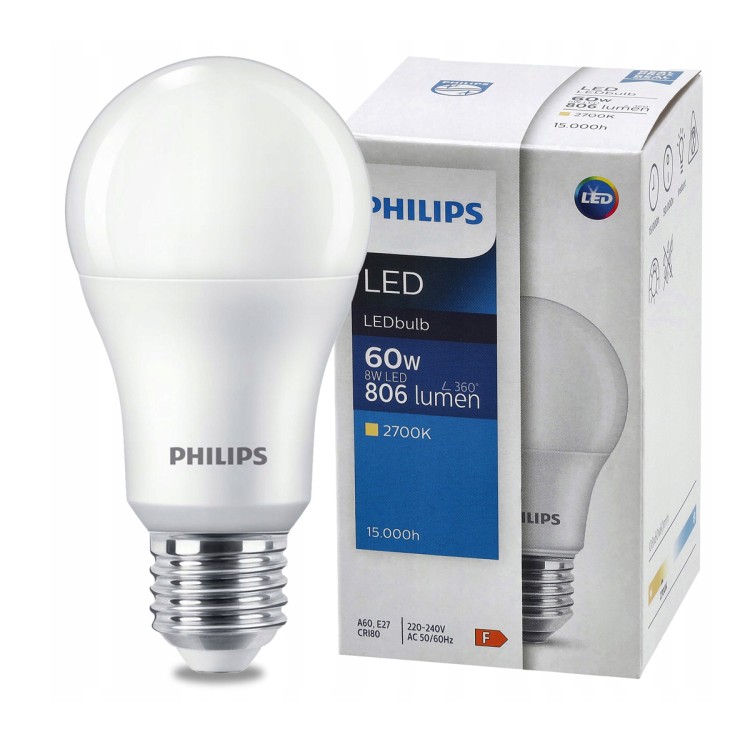 Żarówka E27 A60 Philips 8W 2700K Żarówka E27 A60 Philips 8W 2700K