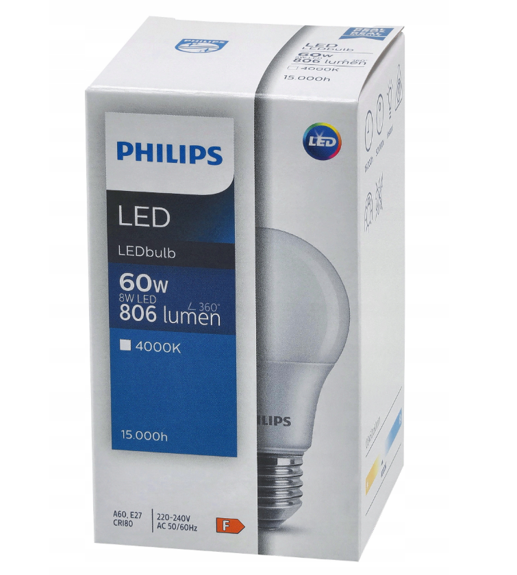 Żarówka E27 A60 Philips 8W 4000K Żarówka E27 A60 Philips 8W 4000K