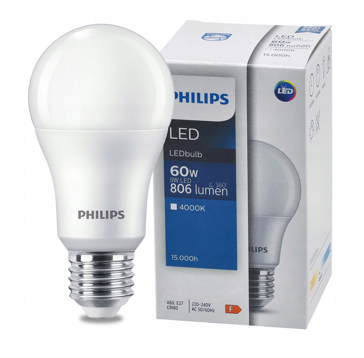 Żarówka E27 A60 Philips 8W 4000K Żarówka E27 A60 Philips 8W 4000K