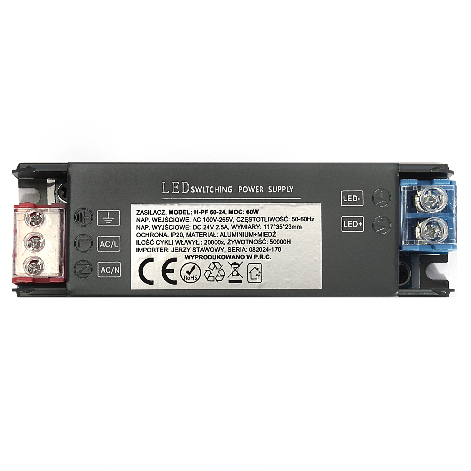 Zasilacz LED H-PF 60-24 60W Czarny Zasilacz LED H-PF 60-24 60W Czarny