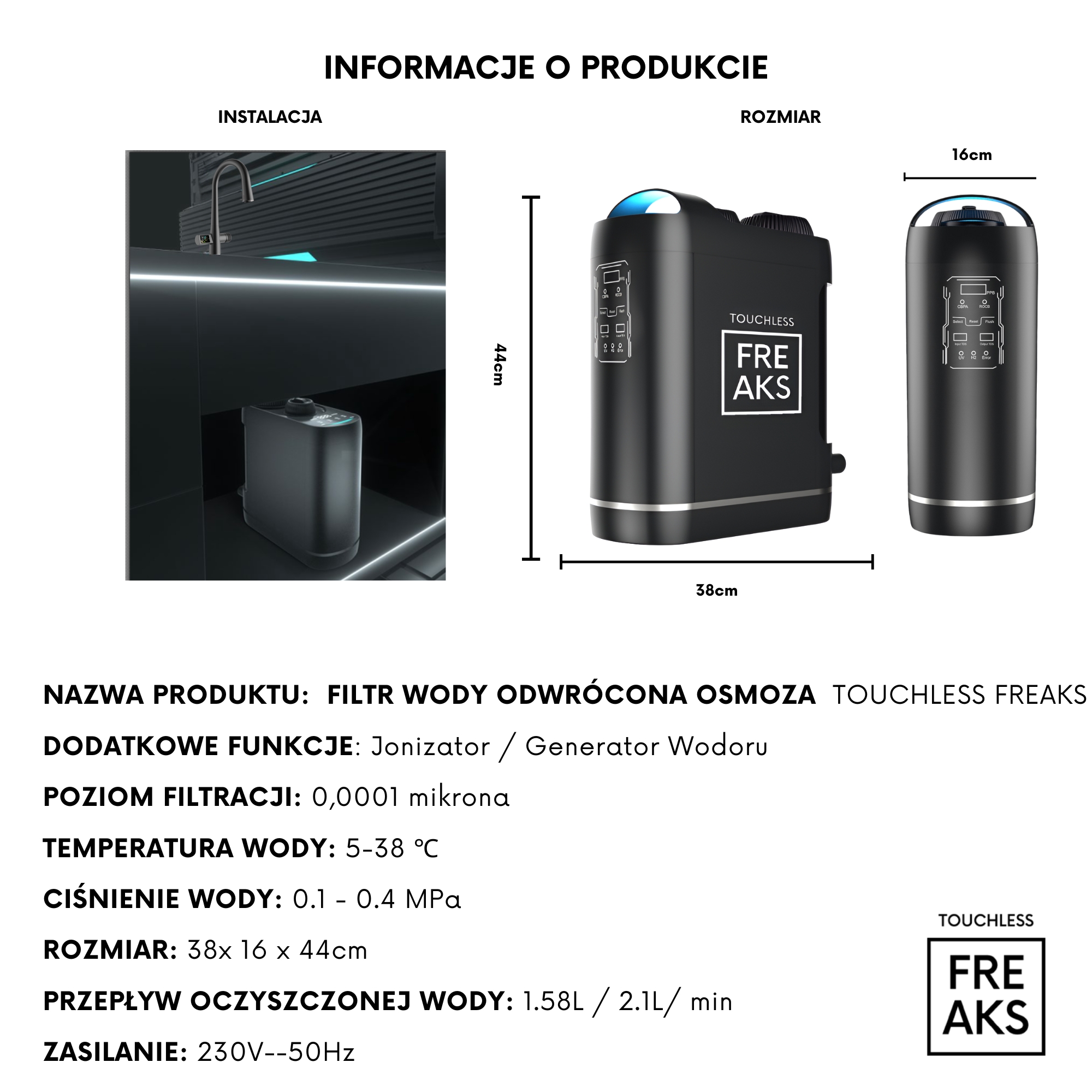 BEZDOTYKOWA BATERIA Z FILTREM WODY ODWRÓCONA OSMOZA – FREAK DISPLAY - CHROM BEZDOTYKOWA BATERIA Z FILTREM WODY ODWRÓCONA OSMOZA – FREAK DISPLAY - CHROM