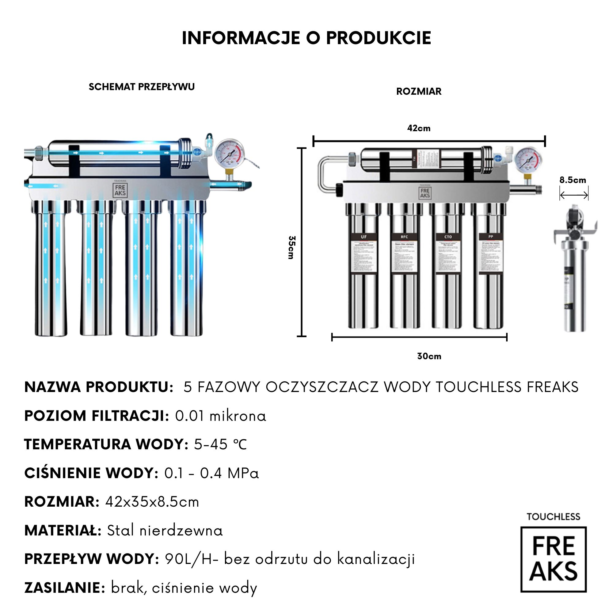 BEZDOTYKOWA BATERIA Z FILTREM WODY- FREAK DISPLAY - CHROM