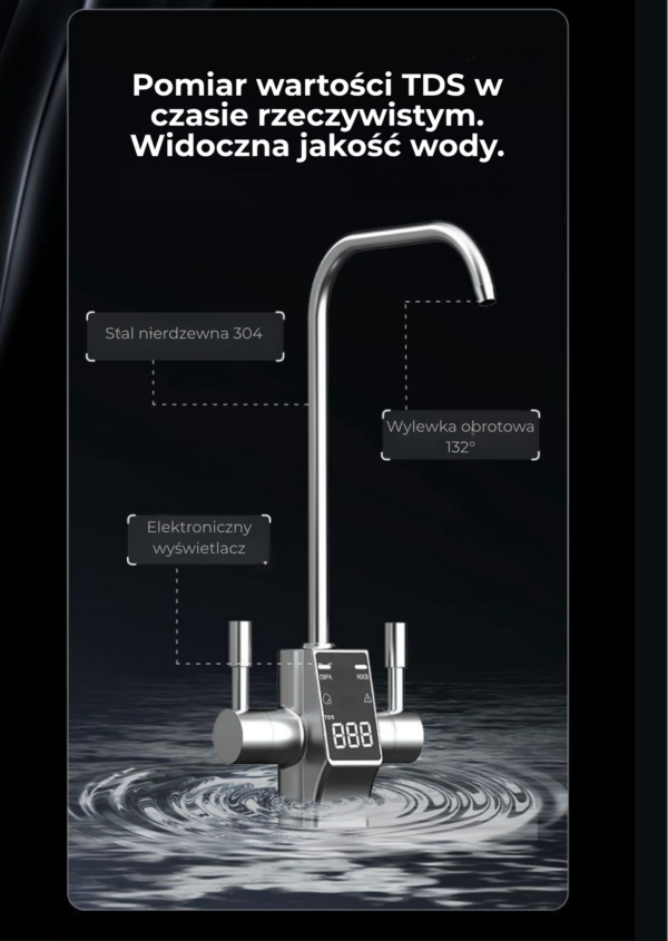 FILTR WODY ODWRÓCONA OSMOZA JONIZATOR GENERATOR WODORU - Chrom z kranikiem